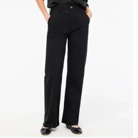 J. Crew Factory CB665 Black wide-leg denim trouser size 35 NWT - Picture 1 of 11